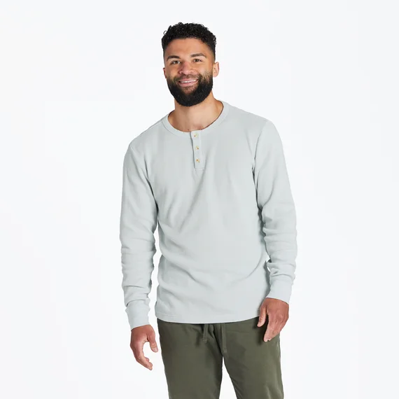 Men's Solid Thermal Henley - Fog Gray