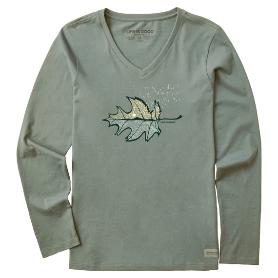 Women's Autumn Leafscape Long-Sleeve Crusher Vee - Moss Green