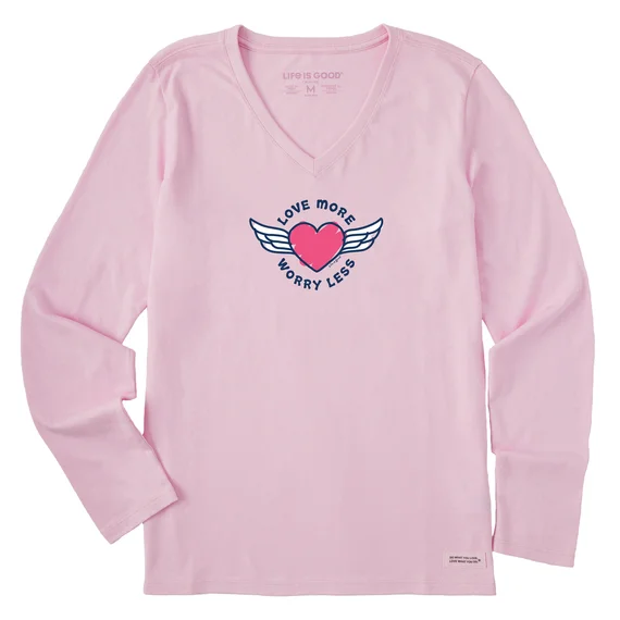 Women's Love More Heart Wings Long-Sleeve Crusher-LITE Vee - Seashell Pink