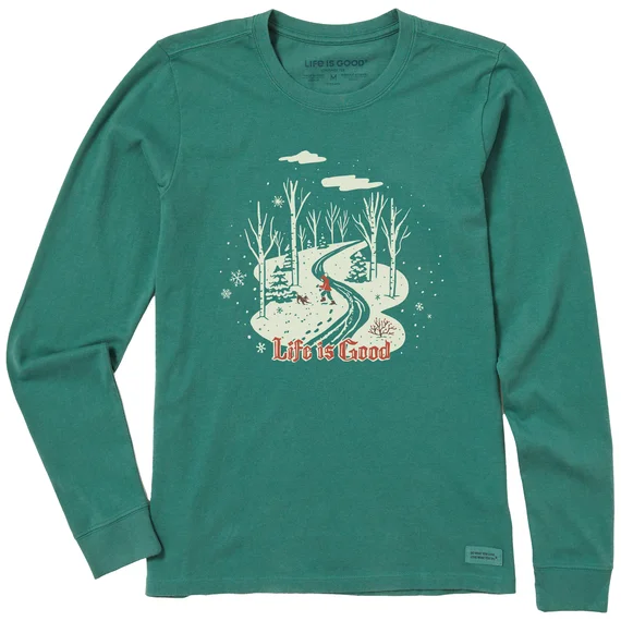 Women's Nostalgic Winter Day Long Sleeve Crusher Tee - Spruce Green