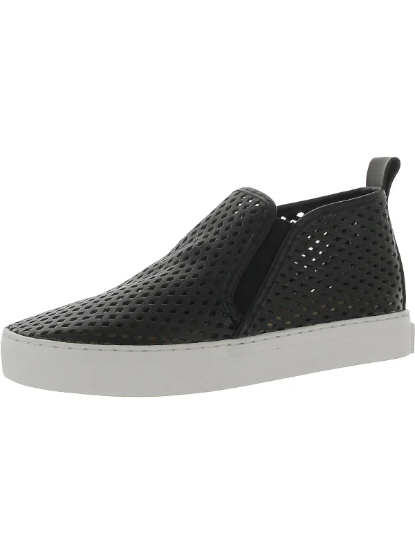 Mid Rise Womens Leather Perforated Slip-On Sneakers