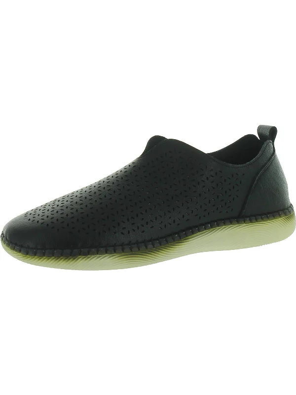 Womens Faux Leather Perforated Slip-On Sneakers